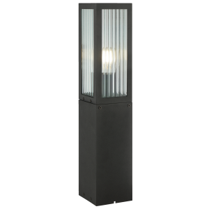 Außensockelleuchte, 50 cm, E27, IP44, geriffeltes Glas, schwarz