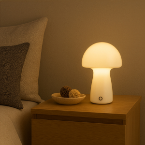 LED Akku Pilzleuchte, 22 x 16 cm, 250 lm, 2700 K, dimmbar, Glas, weiß