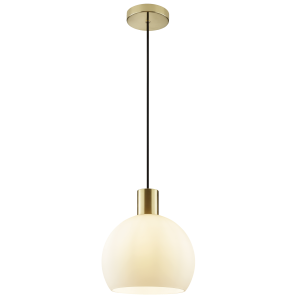 Hängelampe, 120 cm, E27 Fassung, Metall Glas, messingfarben/opalweiß