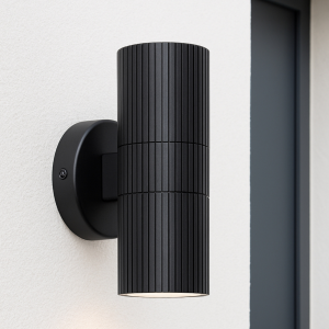 Außenleuchte, H 18 cm, 2x GU10-Fassung, Up/Down Light, Riffel-Design