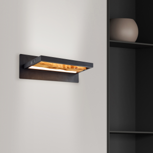 LED Wandlampe, 35 cm Breite, 930 lm 3000 K, Metall/Holz, schwarz/braun