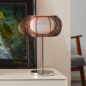 Tischlampe, 39 cm Höhe, Ø 26 cm, Schalter, G9, 25 W, Metall/Glas