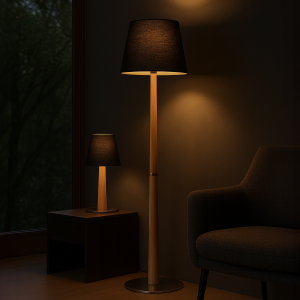 Edle Tischlampe aus Echtholz/Textil - LED exkl. - 55 cm