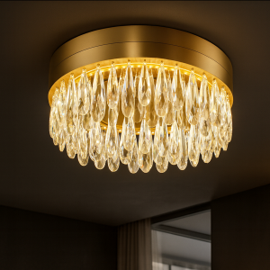 LED Deckenlampe mit Kristallen - Ø 40 cm - messingfarbend