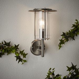 Außen Wandlampe, 32 cm Höhe, Ø 20 cm, E27, max. 40 W, IP44, edelstahl