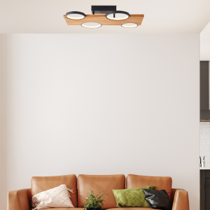 LED-Deckenlampe, 55 x 35 cm, 3400lm, 3000K, Holz/Metall, natur/schwarz