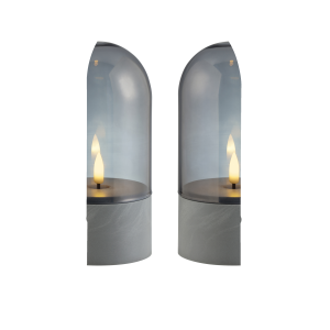 LED-Kerzen Tischleuchten 2er-Set, 16x8 cm, Rauchglas, 2500 K, grau