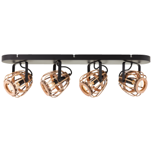Deckenlampe Leuchte 4-flammiger Spotbalken in schwarz natur Rattan