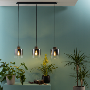 Hängelampe, 122 cm Höhe, E27, max. 60 W, Metall/Glas, Kaffee/rauchglas