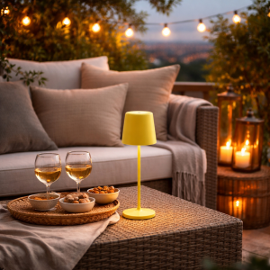 Portable LED Außen Tischlampe, 37 cm, 310 lm, Touchdimmer, USB, gelb