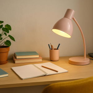 Schreibtischleuchte E14, 43 cm, Metall, rosa, max. 20 W, LED geeignet