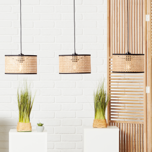 Hängelampe, kürzbar, 120 x 110 x 25 cm, 3 x E27, max. 52 W, Rattan
