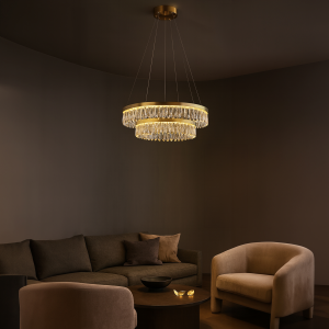 LED Hängelampe mit Kristallen - Ø 60 cm - messingfarbend
