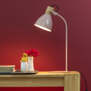 Schreibtischlampe, 52 cm Höhe, E27, max. 40 W, schwenkbar, Metall/Holz