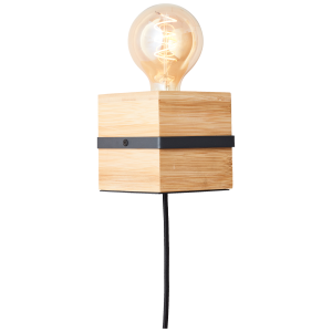 Wandlampe mit Schalter & Stecker, 10 x 10 x 10 cm, E27, Metall/Bambus