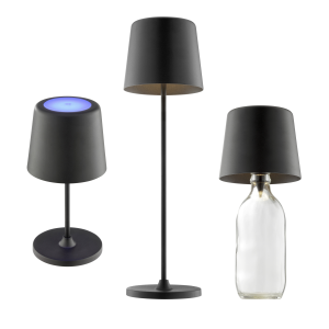 Akku Tischleuchte, Flaschenadapter, 37cm, 300lm, RGB, dimmbar, schwarz