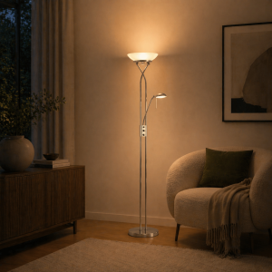LED Deckenfluter, warmweißem Licht, Stehleuchte, Lesearm Höhe 1,8m