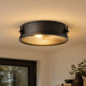 Deckenlampe, Ø 34 cm, E27, mit Gitter, Metall, schwarz korund