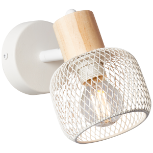 Wandspot, 14,5 cm, E14, schwenkbar, Metall/Holz, weiß/braun