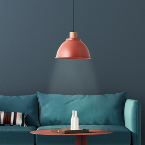 Hängelampe, Ø 38 cm, E27, max. 60 W, kürzbar, Metall/Holz, rot