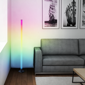 RGB-LED Stehleuchte, 150 cm, digitales RGB, Musiksensor, dimmbar, schwarz