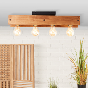 Deckenlampe, 12 cm Höhe, 60 cm Länge, 4 x E27, max. 42 W, Metall/Holz