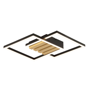 LED Deckenleuchte, 37,5x37,5 cm, 3400 lm, 3000K, schwarz, Holzdekor