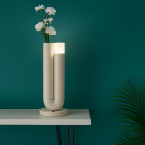 LED Akku-Tischlampe mit Vase, 27 cm, Wireless Charging, beige