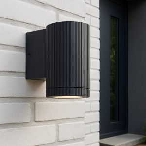 Außenlampe, GU10, 9,5 x 6,3 cm, Rillen-Design, Aluminium, schwarz