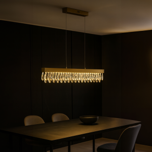 LED Balken Hängelampe mit Kristallen - 1m breit -messingfarbend