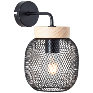 Wandleuchte, H 26,5 cm, E27, Metall/Holz, schwarz/braun