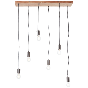Hängelampe, 125 x 80 x 25 cm, 6 x E27, max. 40 W, kürzbar, Metall/Holz