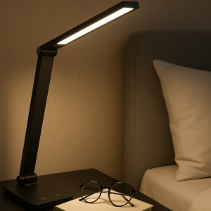 LED-Tischlampe, 550 Lumen, 3000-6500K, dimmbar, USB, schwarz, 38x11 cm
