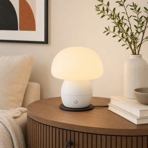 LED Akku-Pilzlampe, 22cm, 230lm, Wireless Charging, dimmbar, weiß