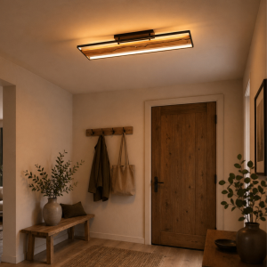 LED-Deckenlampe, 100cm, 6000lm, Metall/Holz/Kunststoff, braun/schwarz