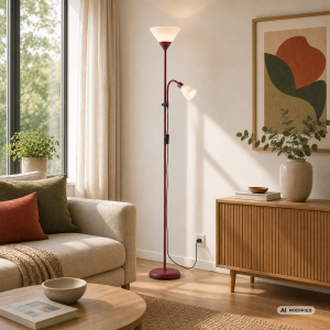 Deckenfluter, 180cm, E27+E14, verstellbarer Arm, Aluminium/Kunststoff, rot
