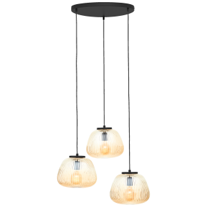 Hängelampe mit Riffelglas, Ø 40cm, E27, kürzbar, Amber-Bernsteinfarben