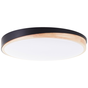 LED Deckenlampe, Ø50cm, 4500lm, Fernbedienung, Schwarz / Holzfarben