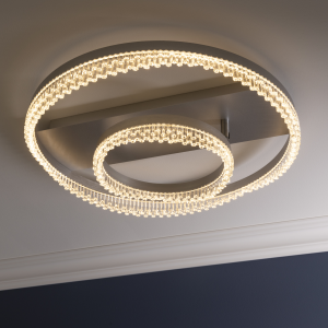 LED-Deckenleuchte, doppelter Rahmen, Kristallelemente, Aluminium