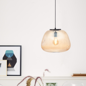 Hängelampe mit Riffelglas, Ø 35cm, E27, kürzbar, Amber-Bernsteinfarben