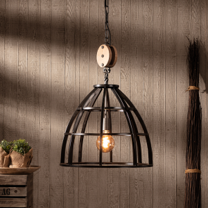 Kürzbare Pendelleuchte im Castledesign - Metall/Holz 47cm Durchmesser