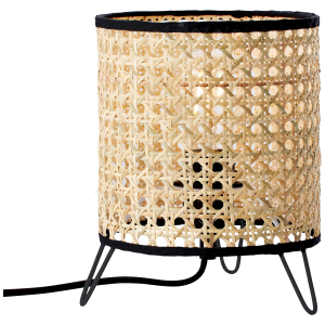 Tischlampe, 21 cm Höhe, Ø 18cm, E27, max. 60W, Schalter, Metall/Rattan
