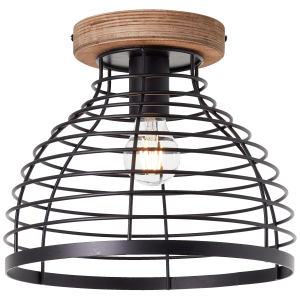 Deckenlampe, 25 cm Höhe, Ø 30 cm, E27, max. 52 W, Metall/Holz