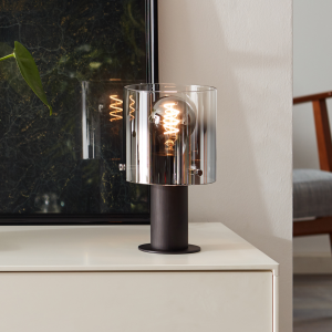 Tischlampe, Schalter, 26 cm Höhe, Ø 15 cm, E27, max. 60 W, Rauchglas