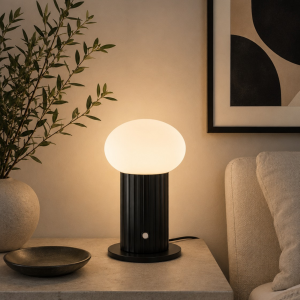 Akku-Leuchte, Ø 12 cm, 250 lm, Wireless charging o. USB, schwarz weiß