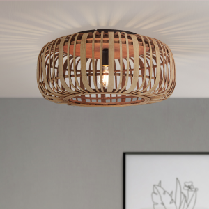 Hellbraune Deckenlampe - dimmbare Deckenleuchte mit Bambus-Schirm