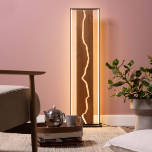 LED-Standleuchte, 120 cm, 2300 lm, 3000 K, Holz/Metall, braun/schwarz