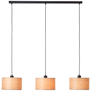 Hängelampe, 3 x E27, max. 52 W, Metall/Holz, hellbraun/schwarz