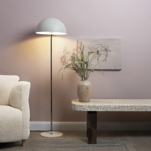 Pilz-Stehlampe, E27, 151cm, Beige, Silberfarben, Travertine Stein