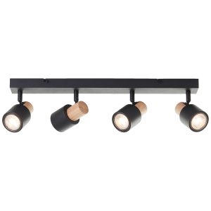 Spotbalken 4flg, 58 cm, GU10, schwenkbar, Metall/Holz, schwarz/braun